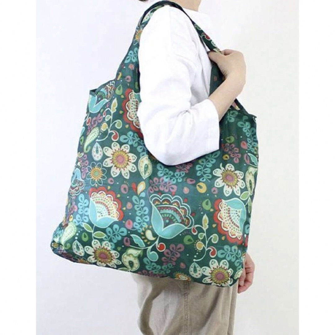 ボタニカル柄　フラワー柄　花柄　エコバッグ　グリーン レディースのバッグ(エコバッグ)の商品写真