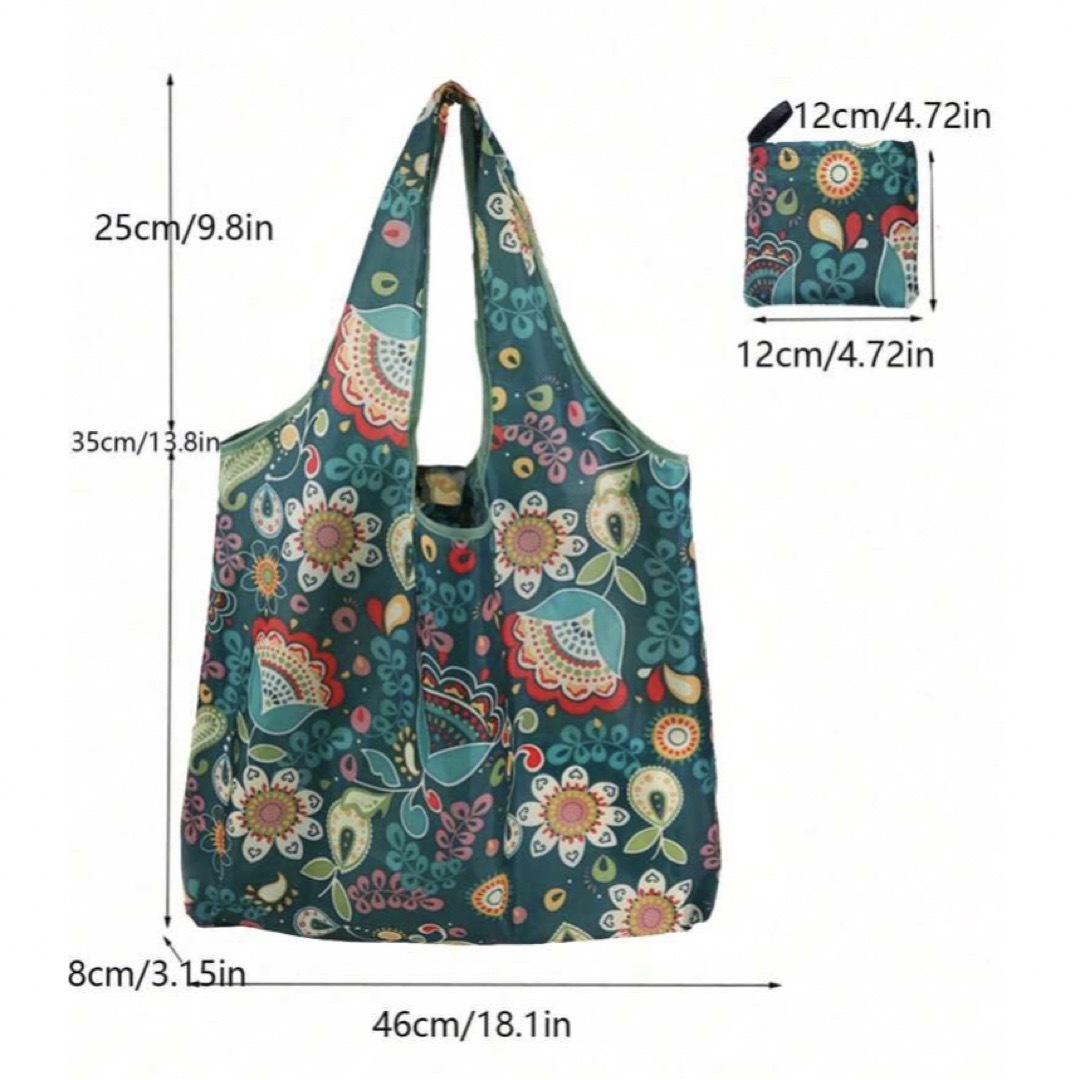 ボタニカル柄　フラワー柄　花柄　エコバッグ　グリーン レディースのバッグ(エコバッグ)の商品写真