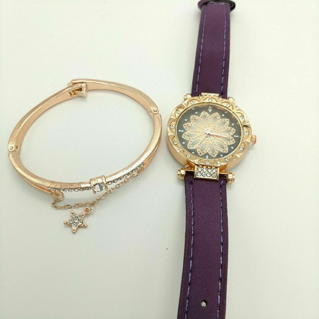 パープルの花時計　星　ブレスレット　セット！ レディースのファッション小物(腕時計)の商品写真
