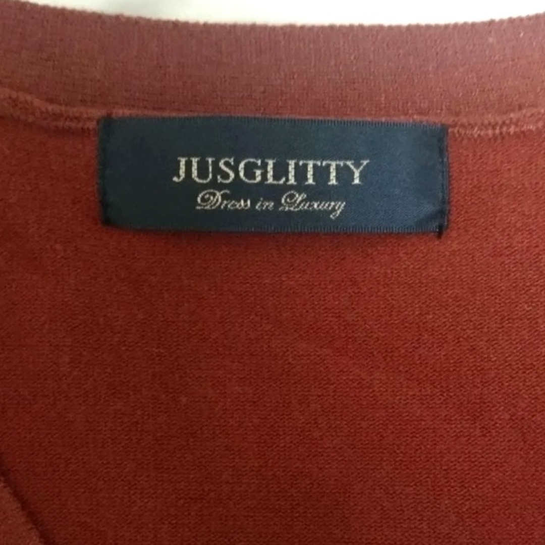 JUSGLITTY(ジャスグリッティー)のジャスグリッティー カーディガン テラコッタ レンガ色 シンプルニット フリー レディースのトップス(カーディガン)の商品写真