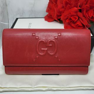 グッチ(Gucci)の【美品】 GUCCI グッチ 長財布 財布 GG エンボス レザー レッド(財布)