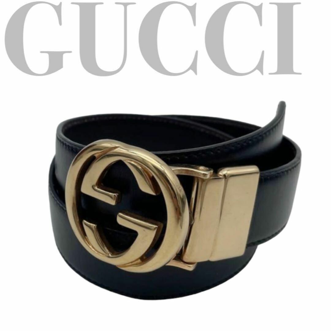Gucci - GUCCI グッチ ベルトGロゴ ゴールド 黒レザーブラックの通販