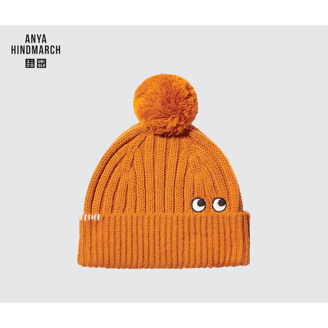 ANYA HINDMARCH(アニヤハインドマーチ)のユニクロ アニヤハインドマーチ キッズ ニット帽  オレンジ キッズ/ベビー/マタニティのこども用ファッション小物(帽子)の商品写真