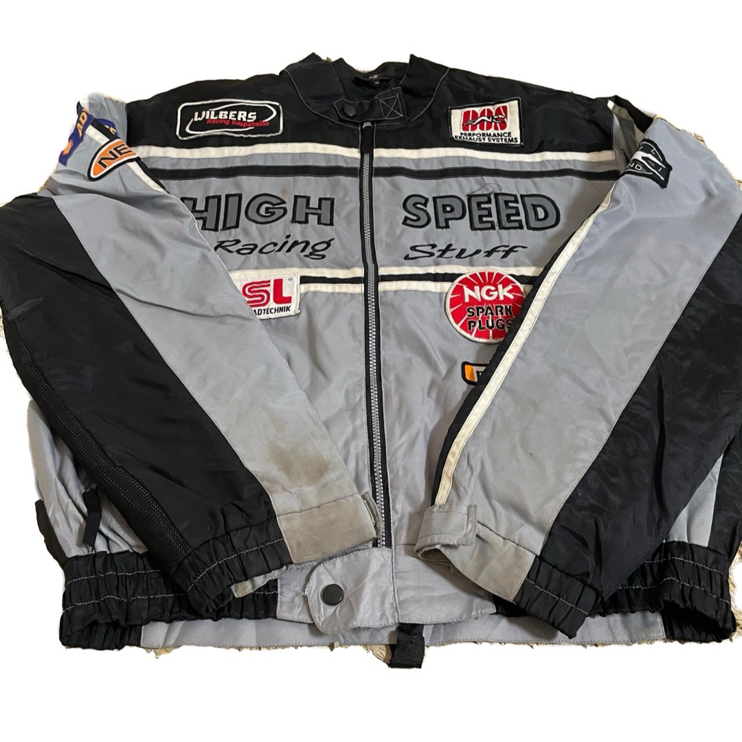 90s 古着 レーシングジャケット 刺繍 ワッペン ゆるだぼ ビッグシルエット メンズのジャケット/アウター(ライダースジャケット)の商品写真