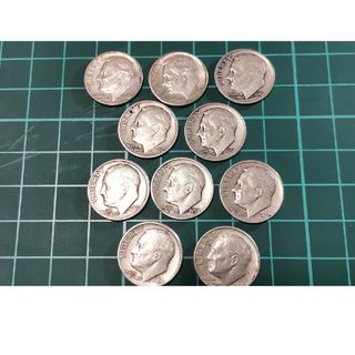 10枚セット ルーズベルト銀貨 10セント ダイム 全て1964年以前 古銭 ②(貨幣)
