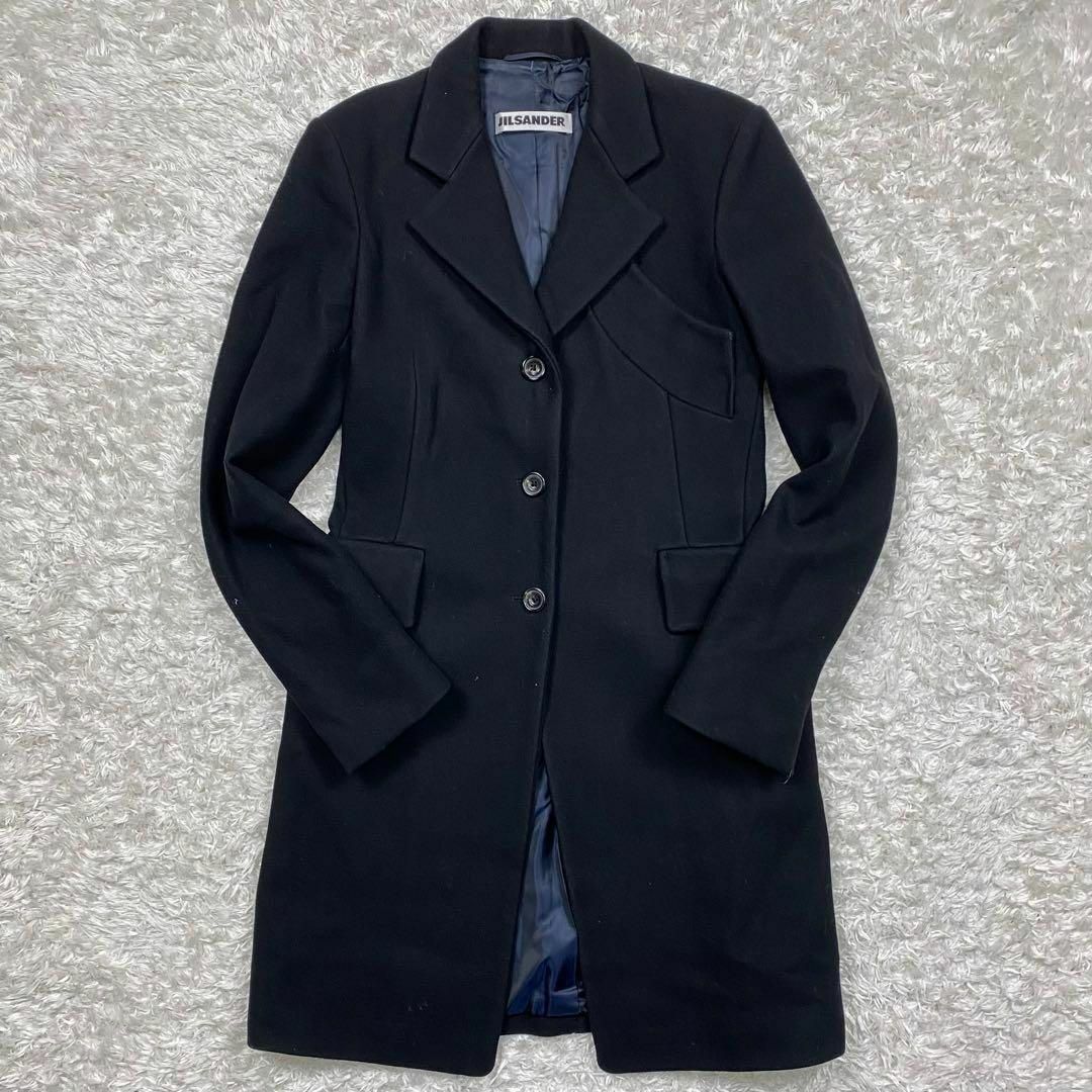 ○美品○ JIL SANDER チェスターコート カシミヤ ネイビー ○美品○ JIL SANDER チェスターコート カシミヤ ネイビー