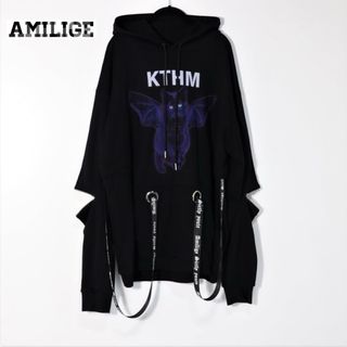 【美品♡】Amilige リングジップ付サスペンダー風KTHMCATパーカー(パーカー)