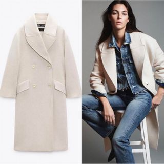 ザラ(ZARA)のZARAウールオーバーサイズコート　アイスグレー色　ZARAコート(ロングコート)