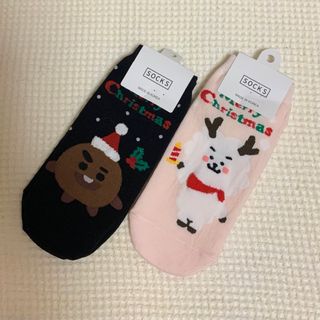 ビーティーイシビル(BT21)のBT21 ソックス 靴下 クリスマスバージョン SHOOKY・RJ(ソックス)