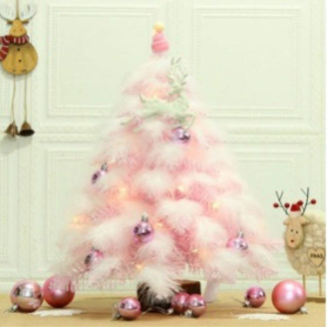 フワフワ可愛い♪ 新品　クリスマスツリー　60cm   ピンク インテリア/住まい/日用品のインテリア小物(置物)の商品写真