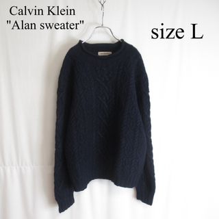 カルバンクライン(Calvin Klein)の90s Calvin Klein アラン ニット クルーネック セーター L(ニット/セーター)