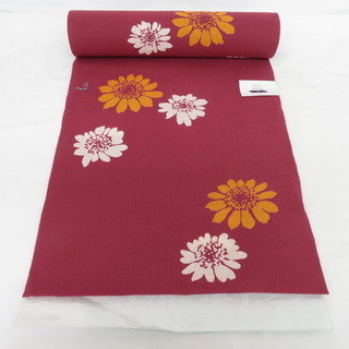 反物 浴衣用 木綿 着尺 向日葵柄 やまと謹製 赤紫色 未仕立て品 着物生地 長さ1200cm 美品(浴衣)