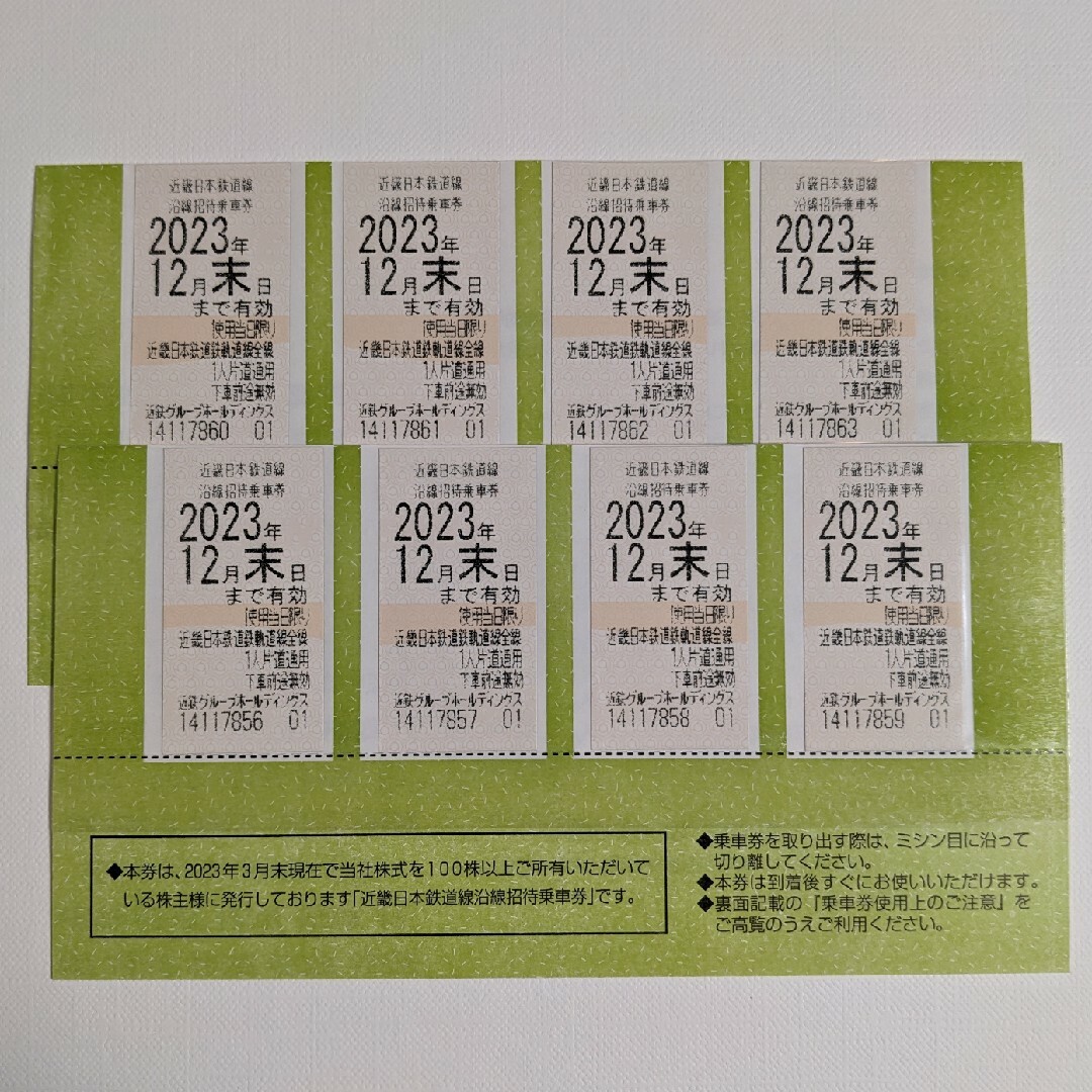 近鉄　沿線招待乗車券12月末まで　8枚