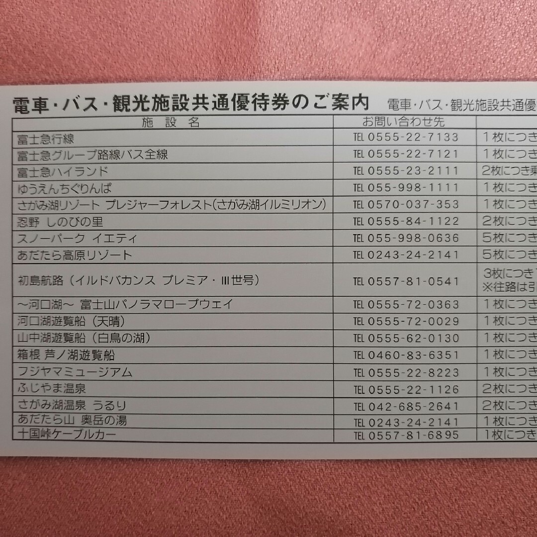 富士急行 株主優待券 10枚 富士急ハイランドフリーパス2枚と引換でき