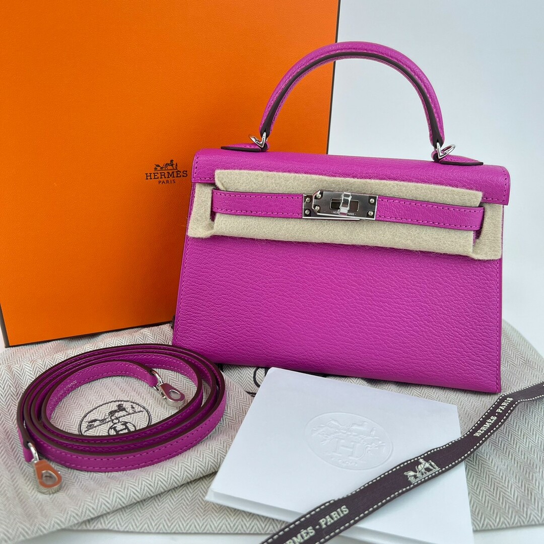 Hermes(エルメス)の新品未使用 HERMES エルメス Mini Kelly ミニケリー Magnolia マグノリア Chevre シェーブル PHW シルバー金具 B刻印 2WAYバック ハンドバック ショルダーバック レディースのバッグ(ショルダーバッグ)の商品写真