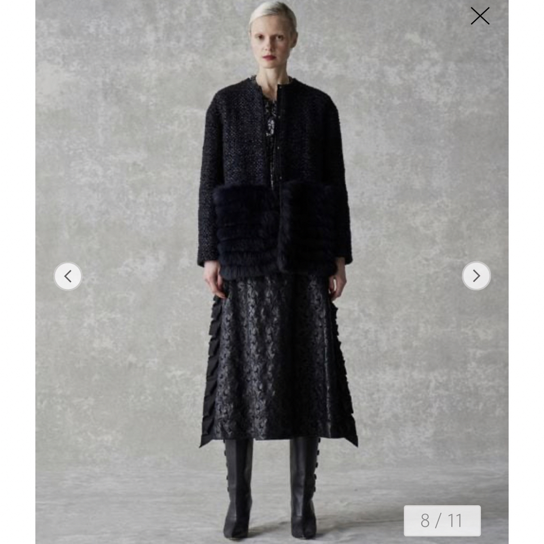 美品 ドゥロワーdrawerフェイクレザーエンブロダイリーフリル 美品 ドゥロワーdrawerフェイクレザーエンブロダイリーフリル