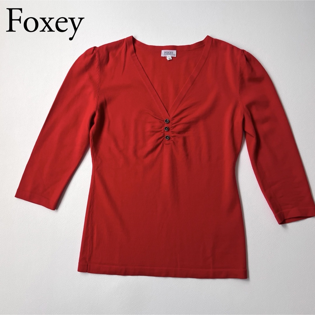 美品 Foxey フォクシー ニットソー トップス レッド サイズ40-