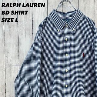 ラルフローレン(Ralph Lauren)のアメリカ古着ラルフローレン　長袖ホース刺繍ロゴギンガムチェック柄BDシャツL青白(シャツ)