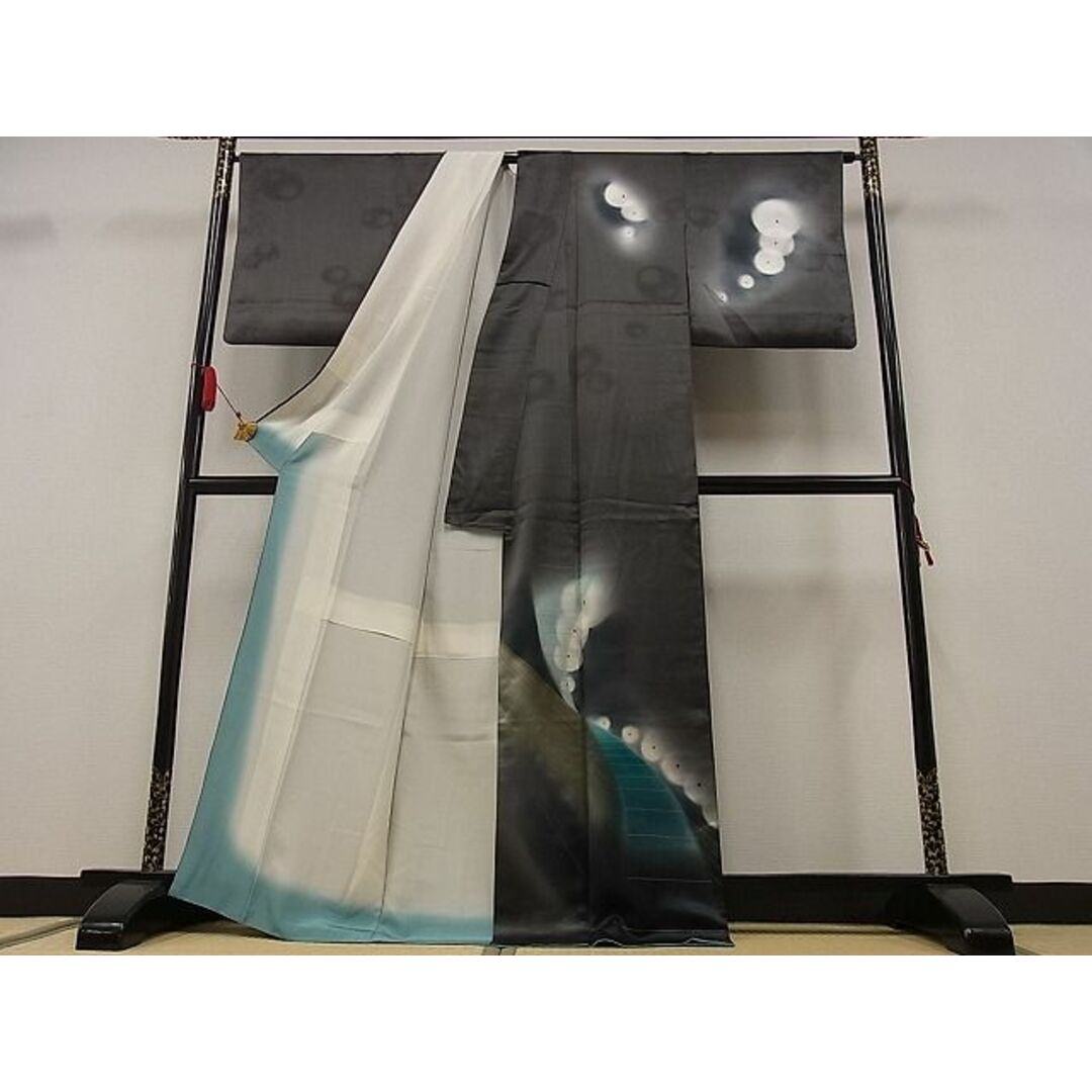 平和屋-こころ店□訪問着 万寿菊 暈し染め 銀彩 着丈166.5cm 裄丈66.5