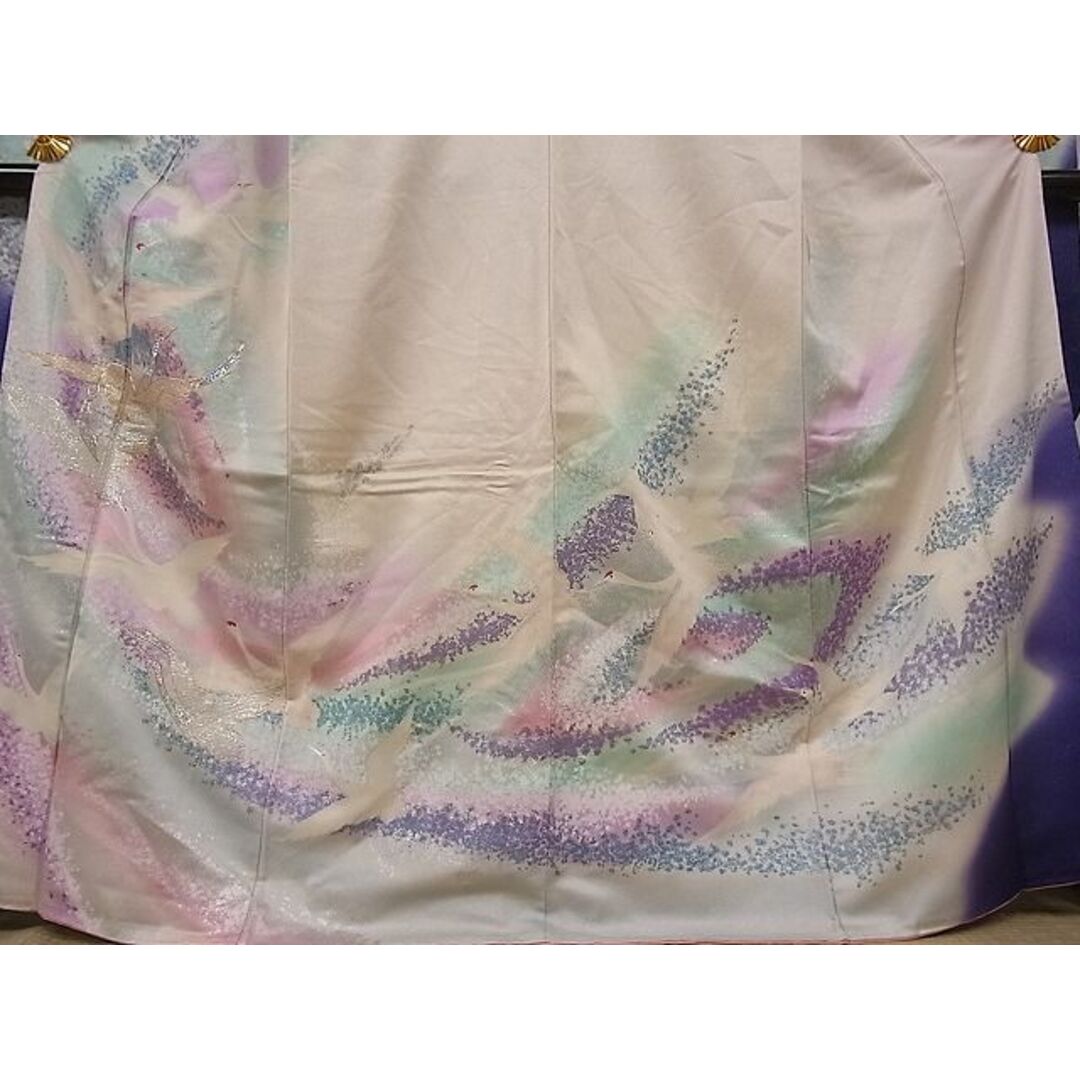 平和屋-こころ店□豪華振袖 駒刺繡 飛鶴文 暈し染め 金銀彩