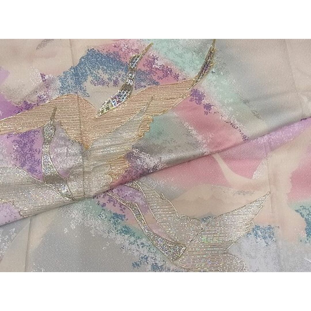 平和屋-こころ店□豪華振袖 駒刺繡 飛鶴文 暈し染め 金銀彩