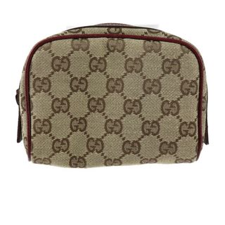 グッチ(Gucci)のGUCCI グッチ  コスメポーチ ポーチ 120978 GGキャンバス レザー  ベージュ ボルドー系 ゴールド金具 化粧ポーチ 【本物保証】(ポーチ)