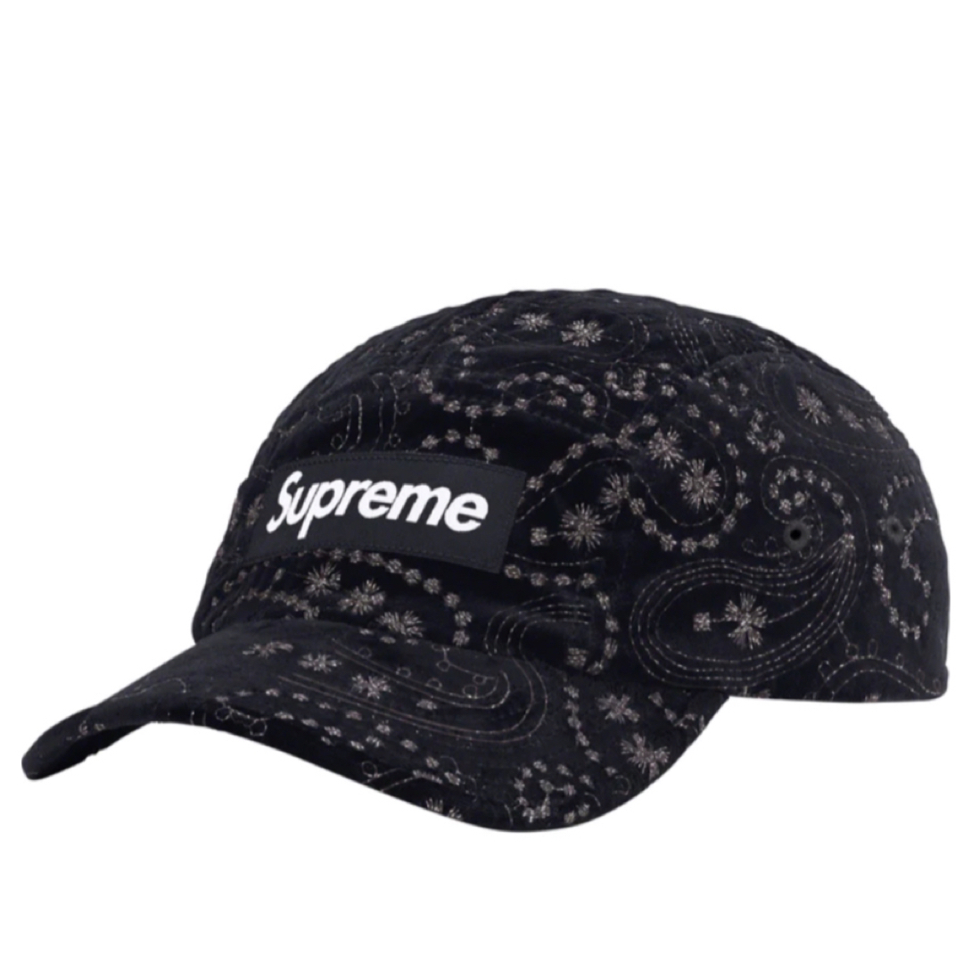 supreme velvet paisley camp cap black