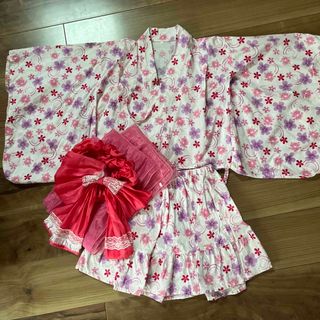 浴衣みたいに可愛い♡甚平 サイズ110 女の子 紫陽花 サックス 新品の