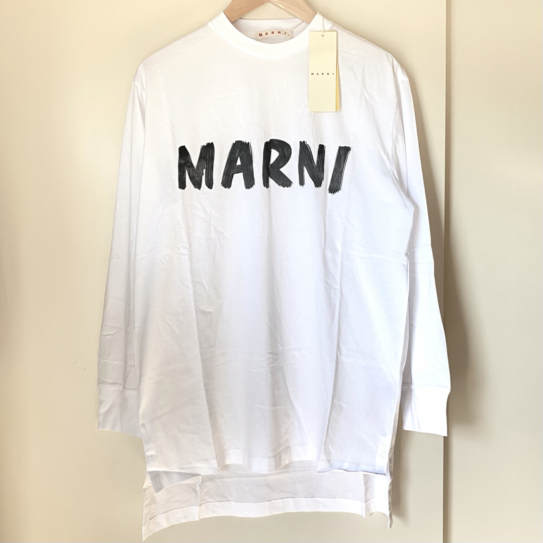 Tシャツ(長袖/七分)【MARNI】マルニ ペイントロゴ ロングTシャツ サイズ:38 ホワイト 新品