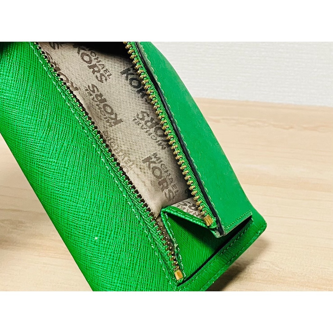 マイケルコース 長財布 原色カラー 緑 三つ折財布 ウォレット グリーン