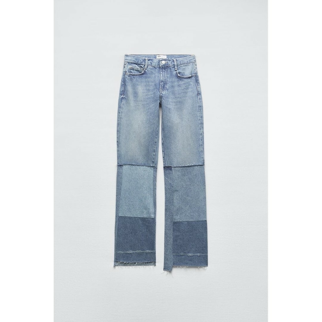 ZARA TRF BOOT-CUT LOW-RISE パッチワーク デニムパンツ
