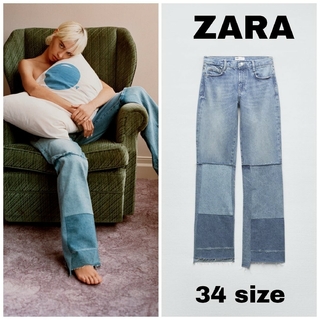 ザラ(ZARA)のZARA　TRF BOOT-CUT LOW-RISE パッチワーク デニムパンツ(デニム/ジーンズ)