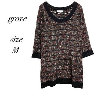 グローブ(grove)の【grove】グローブ ニット セーター チュニック 長袖 毛混 Mサイズ(ニット/セーター)