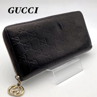 グッチ(Gucci)のGUCCI グッチ 長財布 シマ ラウンドジップ ブラック ピンクベージュ(財布)