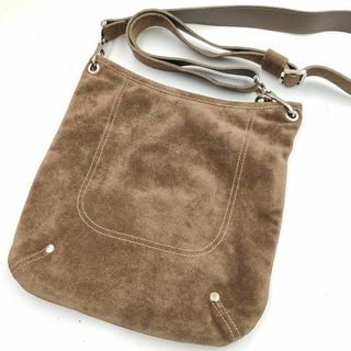 ロンシャン(LONGCHAMP)の美品 Longchamp レザーショルダーバッグ サコッシュ 起毛系 グレージュ(ショルダーバッグ)