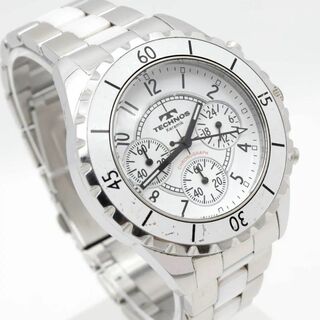 テクノス(TECHNOS)の《希少》 TECHNOS 腕時計 ホワイト クロノグラフ メンズ 回転ベゼル g(腕時計(アナログ))