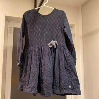 プチバトー(PETIT BATEAU)のusedガーゼワンピースpetit bateauプチバトードットネイビー(ワンピース)