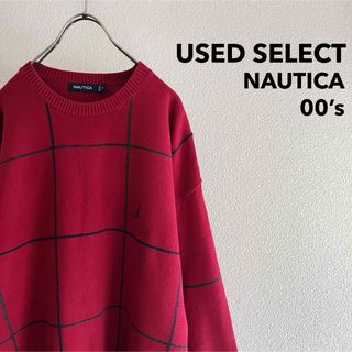 ノーティカ(NAUTICA)の古着 00’s “NAUTICA” Cotton Knit / チェック 赤(ニット/セーター)