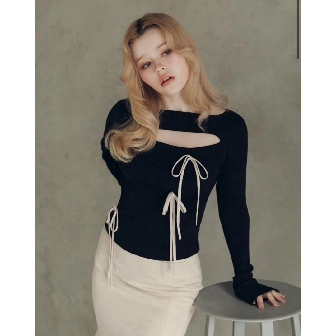 andmary Ribbon silk knit tops black andmary Ribbon silk knit tops black