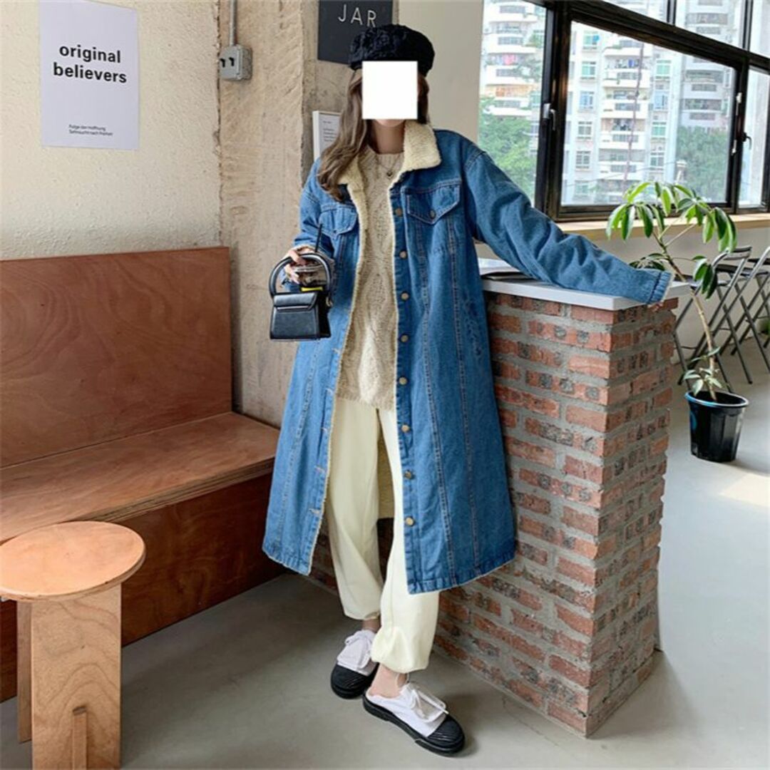 デニム ボア ロングコート ジャケット  あったか モコモコ 韓国 シープ約105cm袖丈