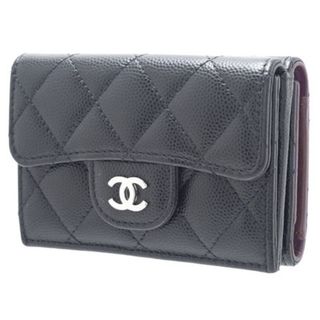 シャネル(CHANEL)のCHANEL(シャネル) マトラッセ ココマーク 三つ折り財布 コンパクト財布 3つ折り ミニウォレット 両面財布 Wホック 小物 キャビアスキン ブラック黒 ボルドー シルバー金具 A84401 レディース 40802076337【中古】【アラモード】(財布)