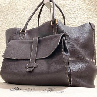 ロロピアーナ(LORO PIANA)の希少 ロロピアーナ トートバッグ 2way ダークブラウン 肩掛け シボ革 肉厚(トートバッグ)