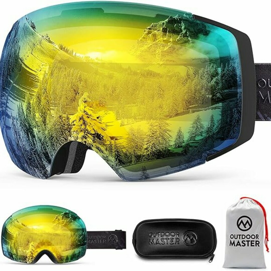 スキーゴーグル 両層磁気レンズ レンズ着脱可 UV紫外線カットメガネ ...
