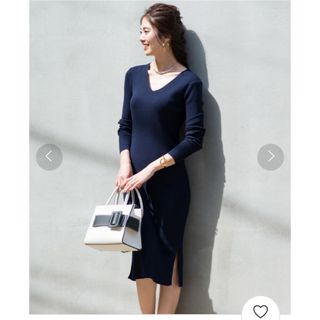 ラウンジドレス(Loungedress)のLoungedress Vネック リブニットワンピース ネイビー(ロングワンピース/マキシワンピース)