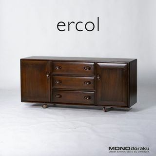 アーコール サイドボード ERCOL 英国ヴィンテージ 1970s エルム材 キャスター付き ウィンザースタイル リビング収納 キッチンボード キャビネット アンティーク(キッチン収納)