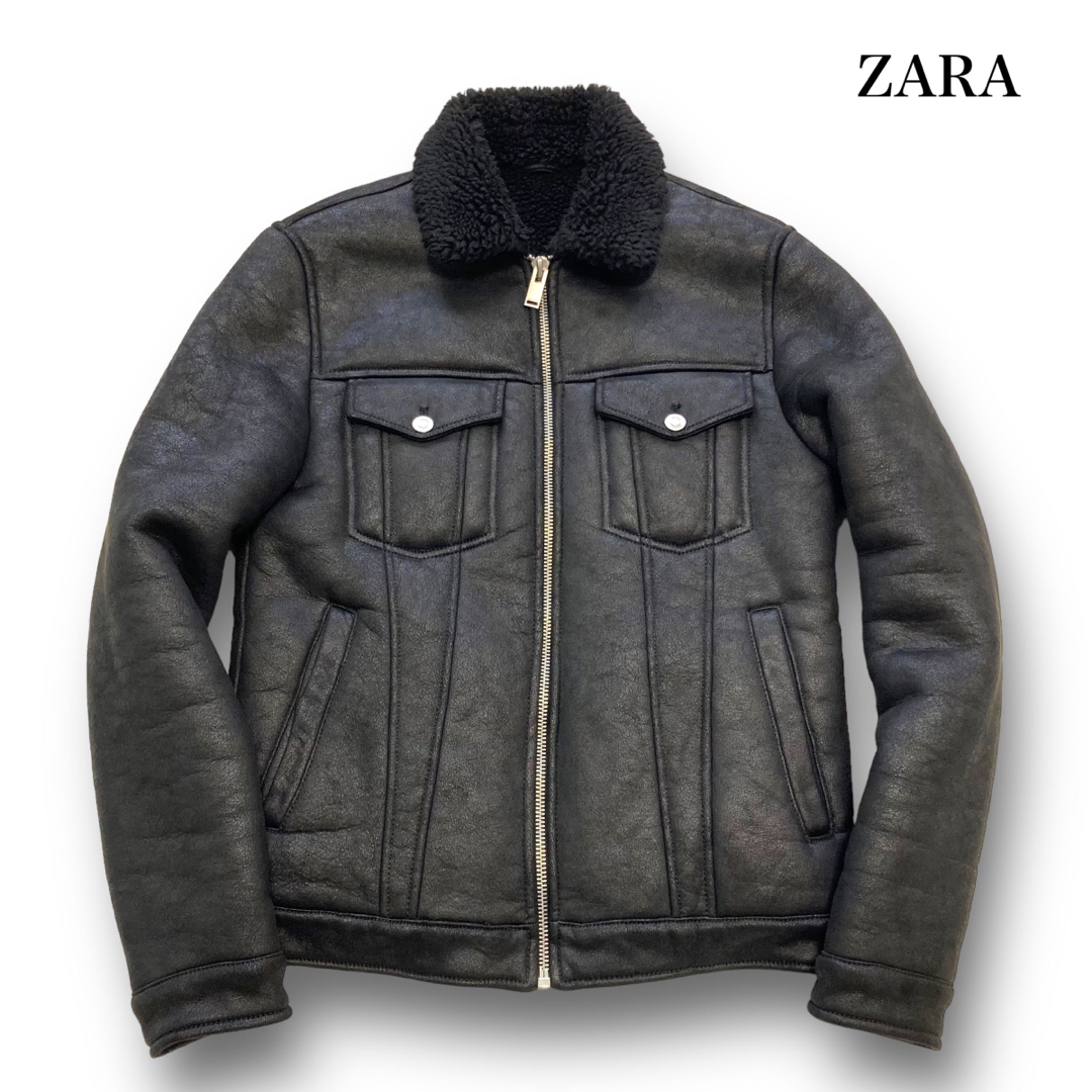 ブランドzara【ZARA】ザラ フェイクムートン サードタイプ ボアジャケット ブラック M