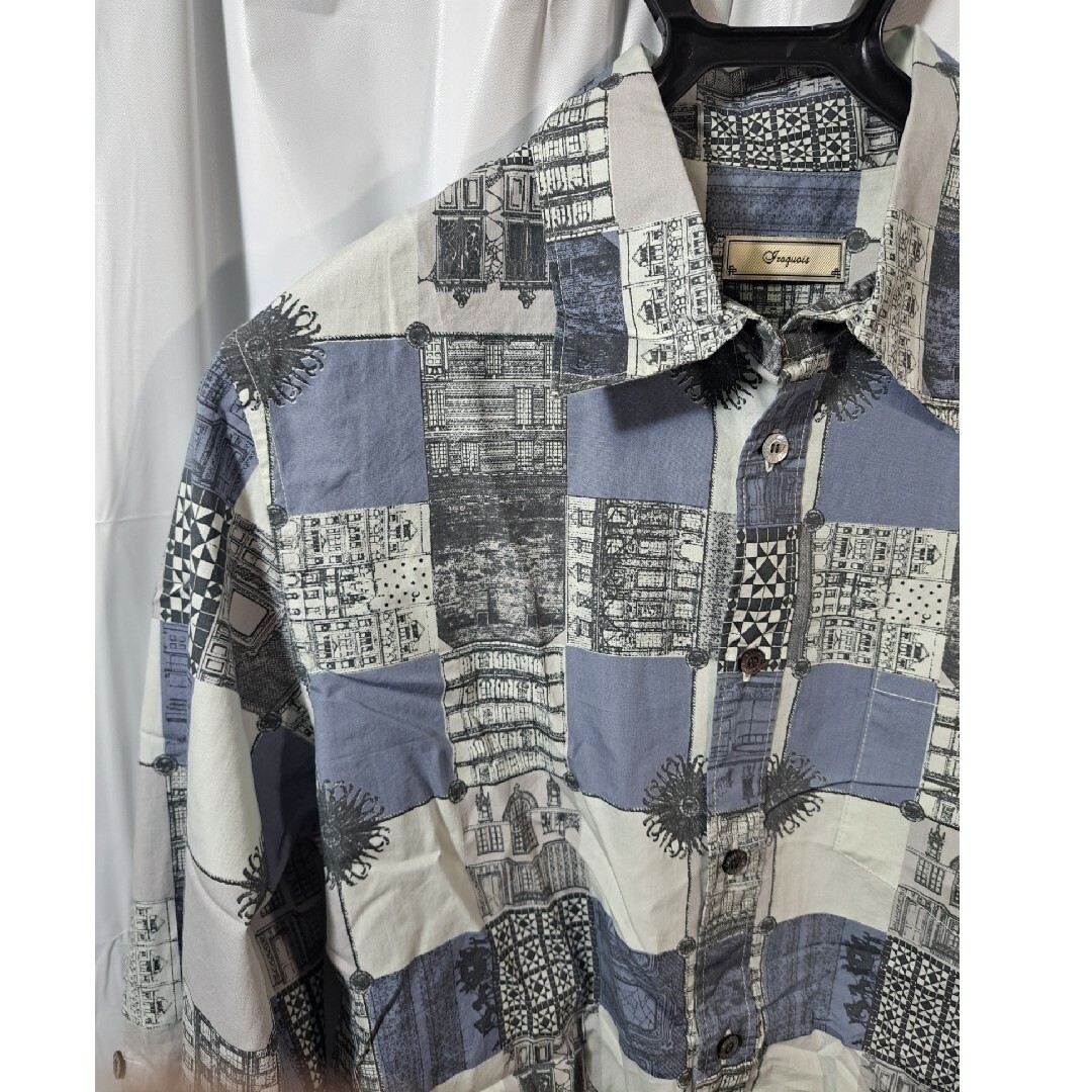 Iroquois(イロコイ)の未使用　IROQUOIS　総柄　ロングスリーブシャツ　ブルー　ブロックチェック メンズのトップス(シャツ)の商品写真