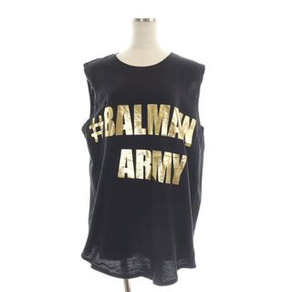 バルマン(BALMAIN)のバルマン ARMY ノースリーブ カットソー プリントロゴ 38 黒 ゴールド色(カットソー(半袖/袖なし))