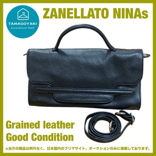 ザネラート(ZANELLATO)のザネラート　ニーナ　シボ革　黒　2way ショルダーバッグ　ハンドバッグ　美品(ショルダーバッグ)