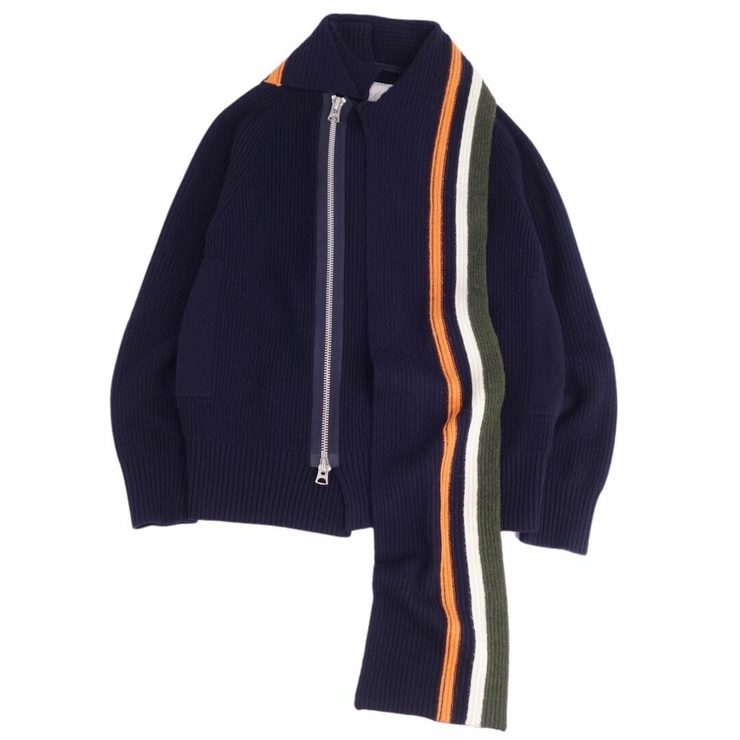 美品 サカイ Sacai ドライバーズニット セーター カーディガン ジップアップ ストール付き ウール トップス メンズ 1(S相当) ネイビー